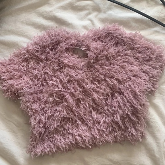 Zara Faux Feather Crop top Mauve - Picture 6 of 6